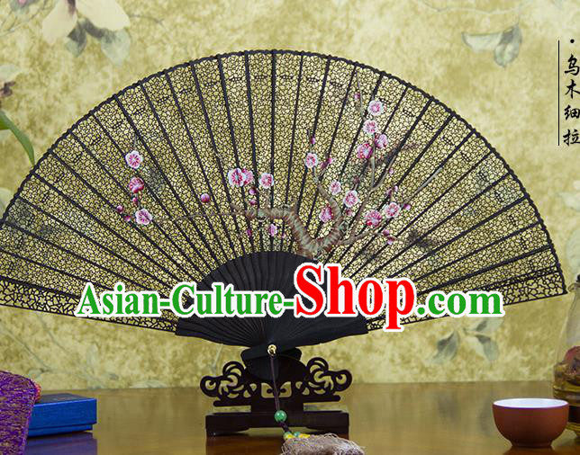 Traditional Chinese Hand Painting Pink Plum Blossom Ebony Fan China Accordion Folding Fan Oriental Fan