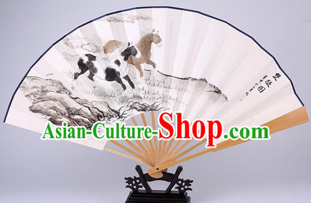 Traditional Chinese Hand Painting Horse Paper Fan China Bamboo Accordion Folding Fan Oriental Fan