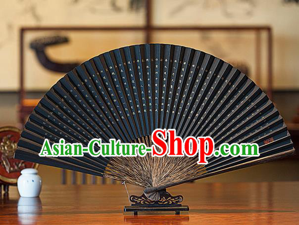 Traditional Chinese Hand Painting Peach Blossom Spring Black Paper Fan China Bamboo Accordion Folding Fan Oriental Fan