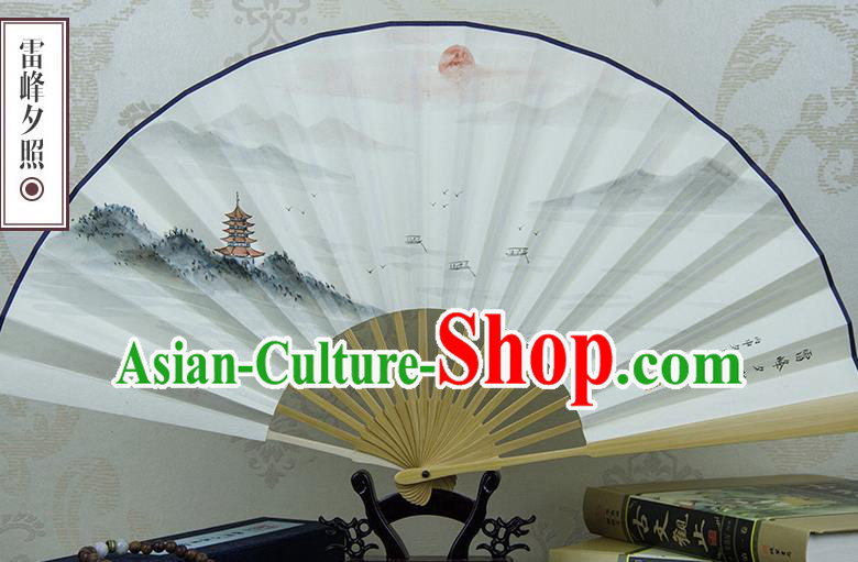 Traditional Chinese Hand Painting Sunset Paper Fan China Accordion Folding Fan Oriental Fan