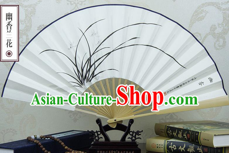 Traditional Chinese Hand Painting Orchid Paper Fan China Accordion Folding Fan Oriental Fan