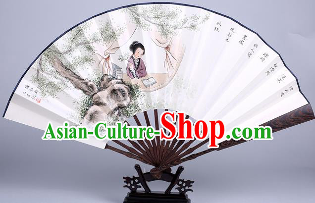 Traditional Chinese Handmade Printing Beauty Paper Folding Fan China Wenge Accordion Fan Oriental Fan