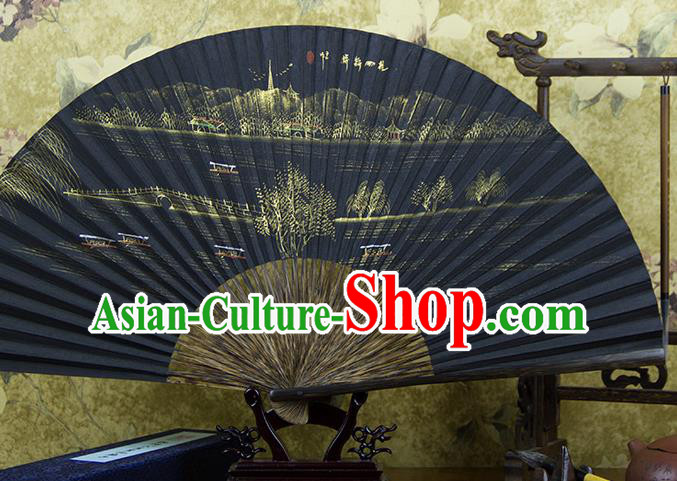 Traditional Chinese Hand Painting Broken Bridge Mulberry Paper Fan China Accordion Folding Fan Oriental Fan