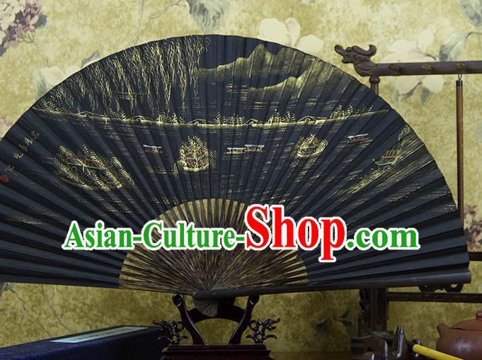 Traditional Chinese Hand Painting Su Causeway Mulberry Paper Fan China Accordion Folding Fan Oriental Fan