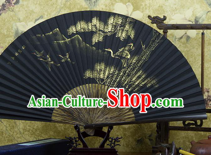 Traditional Chinese Hand Painting Pine Crane Mulberry Paper Fan China Accordion Folding Fan Oriental Fan