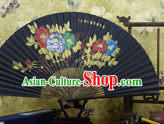 Traditional Chinese Hand Painting Peony Mulberry Paper Fan China Accordion Folding Fan Oriental Fan