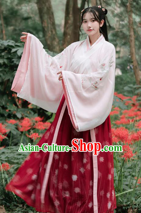 Traditional Chinese Jin Dynasty Royal Princess Red Dress Ancient Patrician Lady Historical Costumes for Women