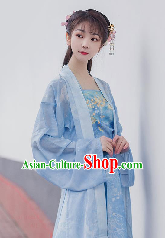 Traditional Chinese Ancient Maidservants Blue Hanfu Dress Song Dynasty Civilian Lady Historical Costumes for Women