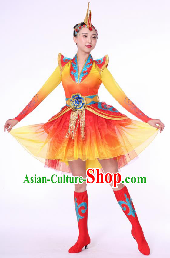 Chinese Traditional Drum Dance Dress China Folk Dance Stage Performance Costume for Women