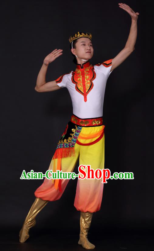 Chinese Traditional Xinjiang Uygur Dance Clothing China Uyghur Nationality Stage Performance Costume for Men