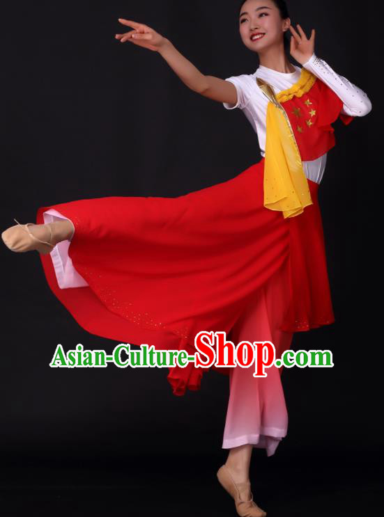 Chinese Traditional Drum Dance Red Dress China Folk Dance Stage Performance Costume for Women