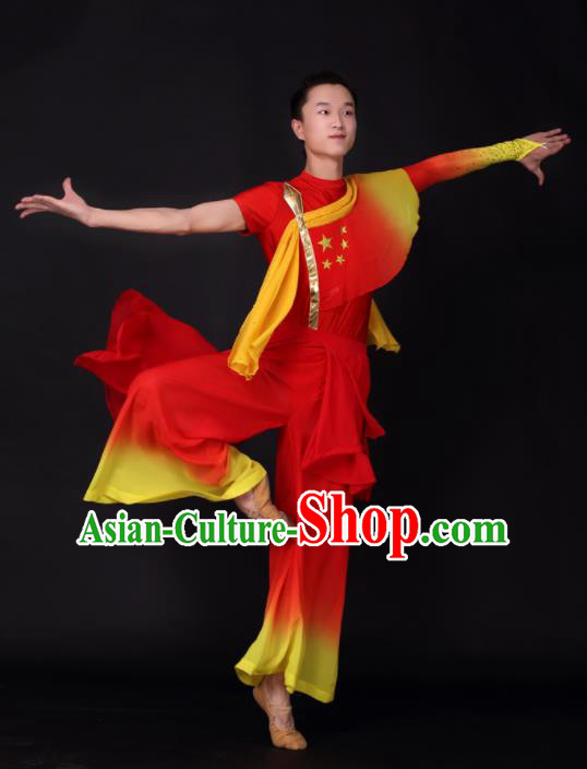 Chinese Traditional Male Dance Red Clothing China Folk Dance Stage Performance Costume for Men