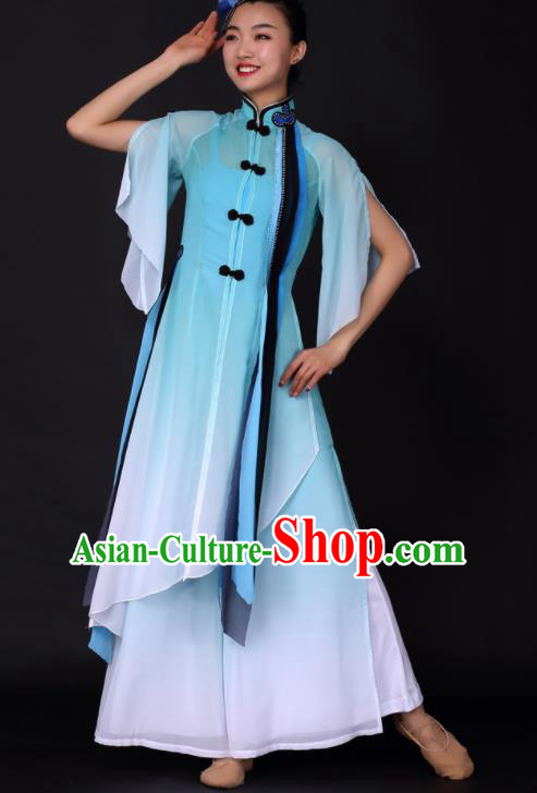 Chinese Traditional Classical Dance Blue Dress China Umbrella Dance Stage Performance Costume for Women