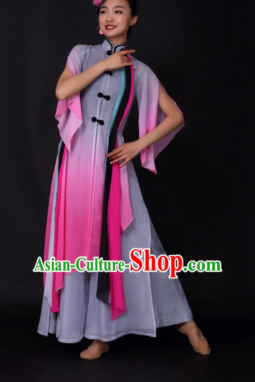 Chinese Traditional Classical Dance Rosy Dress China Umbrella Dance Stage Performance Costume for Women