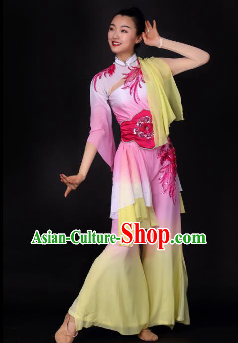 Chinese Traditional Yangko Dance Pink Dress Folk Dance Stage Performance Costume for Women