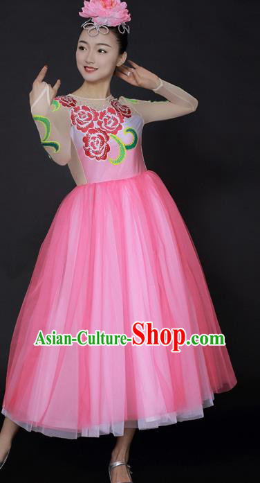 Professional Modern Dance Chorus Pink Dress Opening Dance Stage Performance Costume for Women