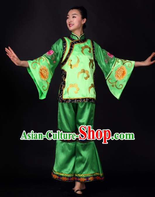 Chinese Traditional Yangko Dance Green Outfits Folk Dance Stage Performance Costume for Women