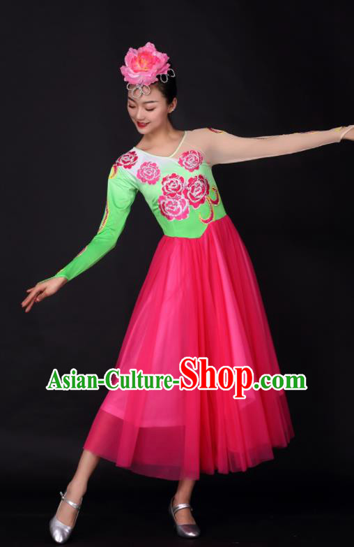 Professional Modern Dance Chorus Rosy Dress Opening Dance Stage Performance Costume for Women