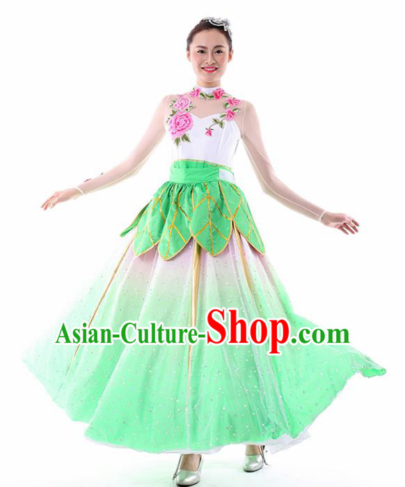 Chinese Lotus Dance Green Dress Traditional Classical Dance Stage Performance Costume for Women