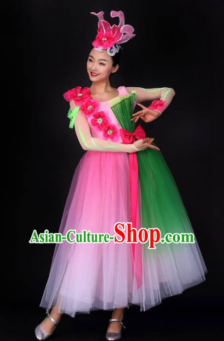 Chinese Traditional Modern Dance Pink Dress Opening Dance Stage Performance Costume for Women