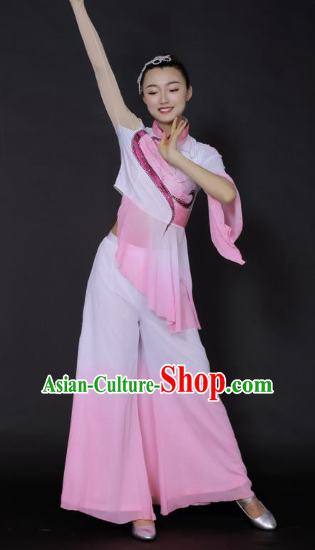 Chinese Traditional Fan Dance Yangko Pink Outfits Folk Dance Stage Performance Costume for Women