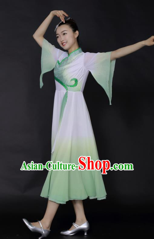 Chinese Fan Dance Umbrella Dance Green Dress Traditional Classical Dance Stage Performance Costume for Women