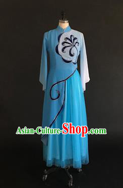 Chinese Traditional Classical Dance Blue Veil Dress Umbrella Dance Stage Performance Costume for Women