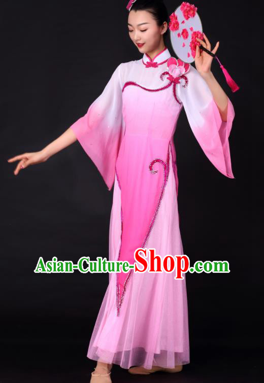 Chinese Classical Dance Umbrella Dance Pink Dress Traditional Stage Performance Costume for Women