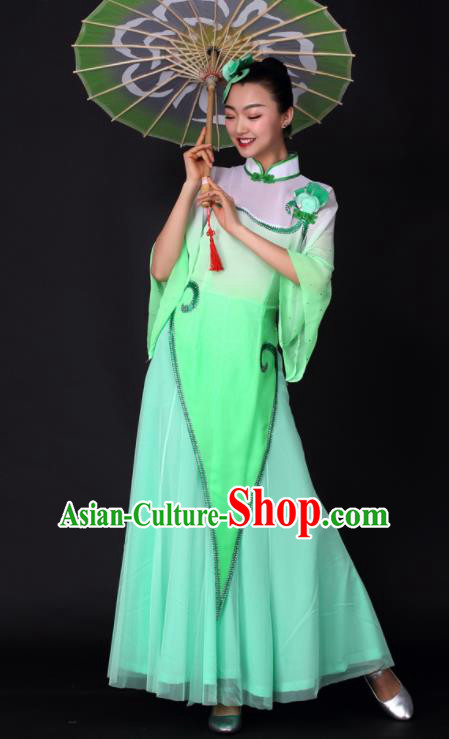 Chinese Classical Dance Umbrella Dance Green Dress Traditional Stage Performance Costume for Women