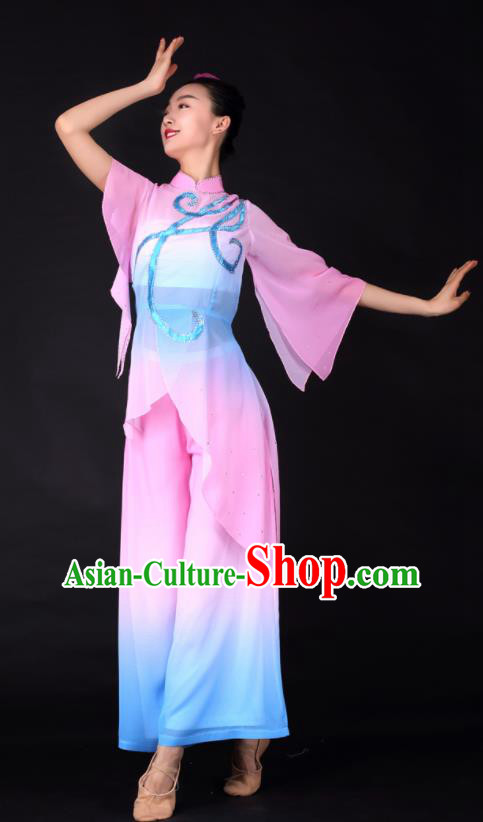 Chinese Classical Dance Fan Dance Pink Clothing Traditional Stage Performance Costume for Women