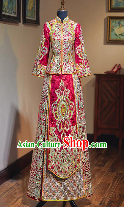 Chinese Traditional Embroidered Xiuhe Suits Wedding Dress Ancient Bride Costume for Women