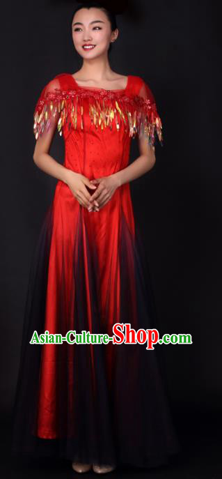 Professional Modern Dance Red Dress Opening Dance Chorus Stage Performance Costume for Women