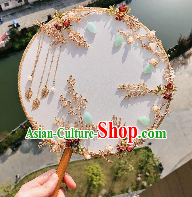 Chinese Traditional Hanfu Silk Palace Fans Classical Wedding Round Fan for Women