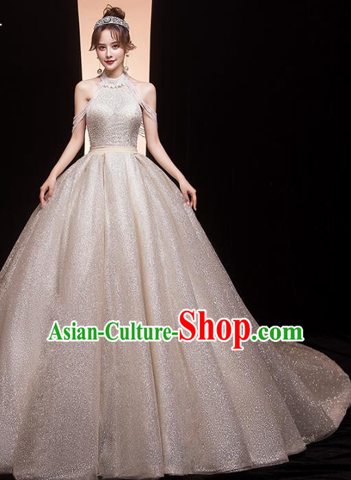 Professional Modern Dance Bride Diamante Wedding Dress Compere Stage Performance Costume for Women