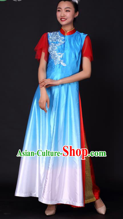 Professional Chorus Modern Dance Blue Dress Opening Dance Stage Performance Costume for Women