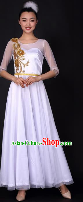 Professional Chorus Modern Dance White Dress Opening Dance Stage Performance Costume for Women