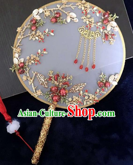 Chinese Traditional Hanfu Palace Fans Classical Wedding Pomegranate Round Fan for Women