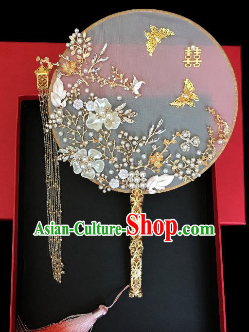 Chinese Traditional Handmade Hanfu Shell Plum Palace Fans Classical Wedding Silk Fan for Women