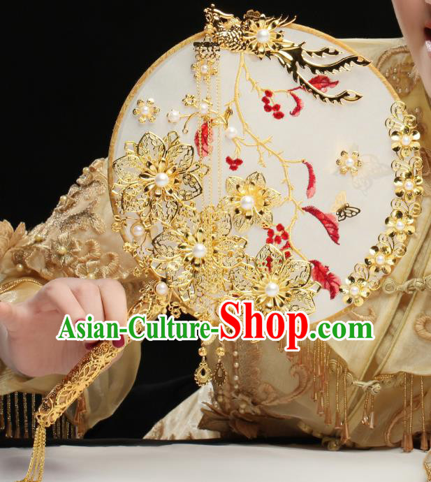 Chinese Traditional Handmade Hanfu Palace Fans Classical Wedding Silk Round Fan for Women