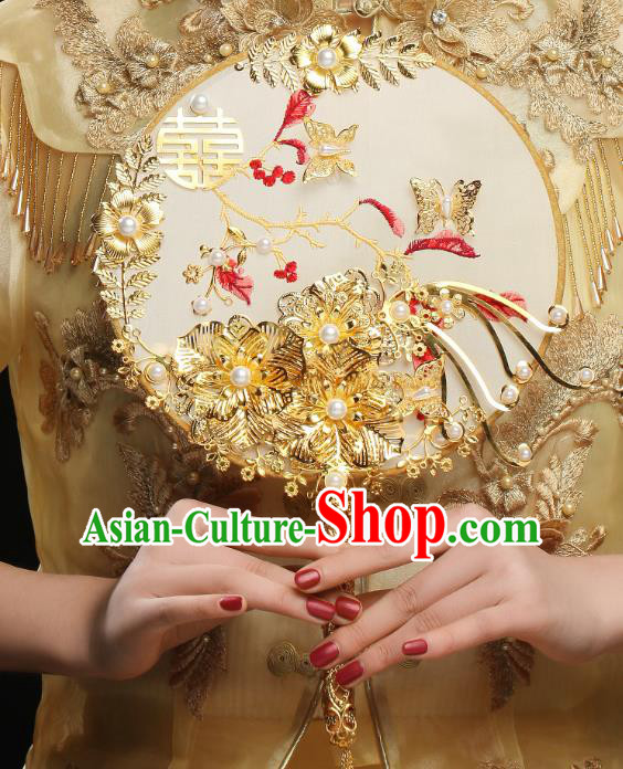 Chinese Traditional Handmade Palace Fans Classical Hanfu Wedding Silk Round Fan for Women