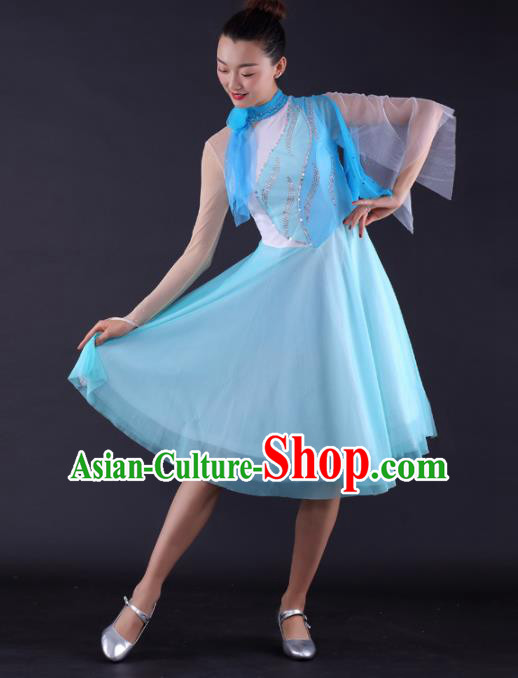 Professional Modern Dance Light Blue Dress Opening Dance Compere Stage Performance Costume for Women