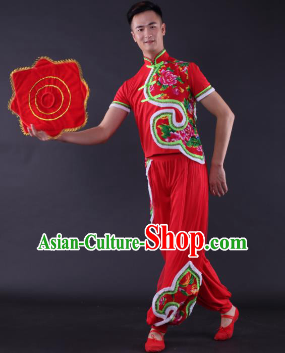 Chinese Traditional Male Yangko Dance Red Clothing China Folk Dance Stage Performance Costume for Men