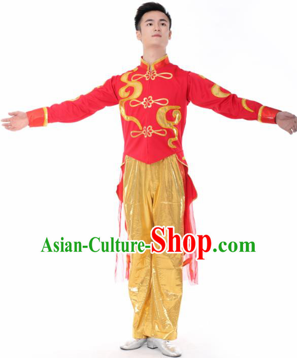 Chinese Traditional Opening Dance Red Clothing China Folk Dance Stage Performance Costume for Men