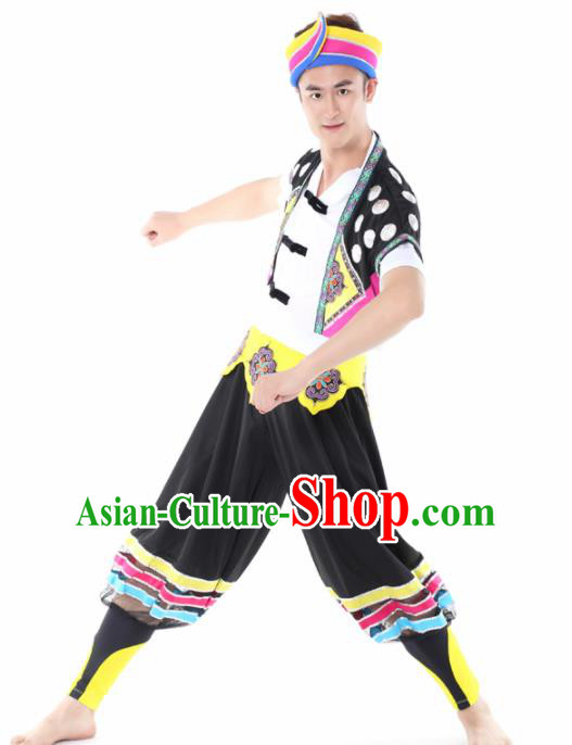 Chinese Traditional Miao Nationality Dance Black Clothing China Folk Dance Stage Performance Costume for Men