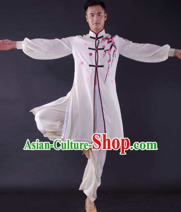 Chinese Traditional Fan Dance White Clothing China Folk Dance Stage Performance Costume for Men