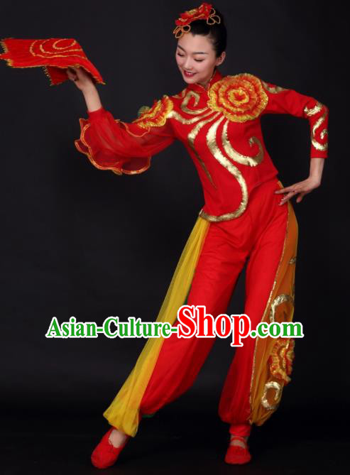 Chinese Traditional Yangko Dance Red Outfits Folk Dance Stage Performance Costume for Women