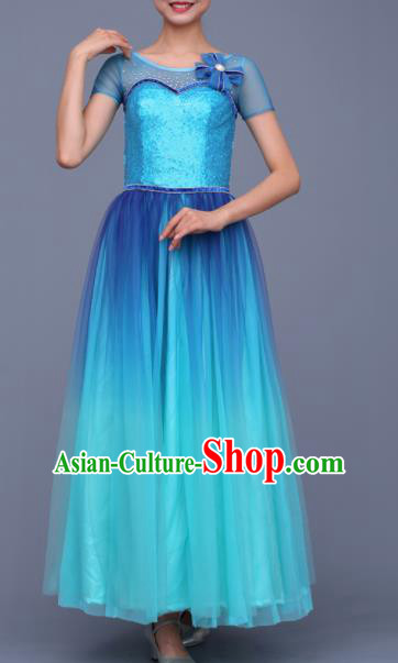 Chinese Traditional Opening Dance Chorus Blue Dress Modern Dance Stage Performance Costume for Women