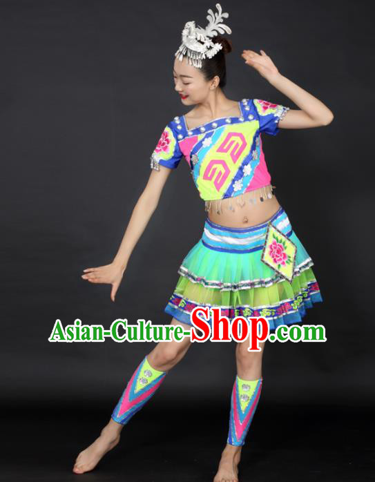 Chinese Hmong Dance Short Dress Traditional Miao Nationality Stage Performance Costume for Women