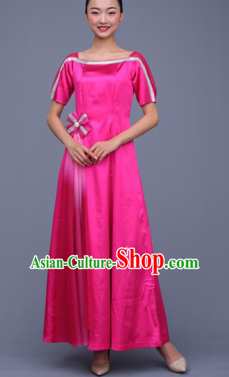 Chinese Traditional Chorus Rosy Dress Opening Dance Stage Performance Costume for Women