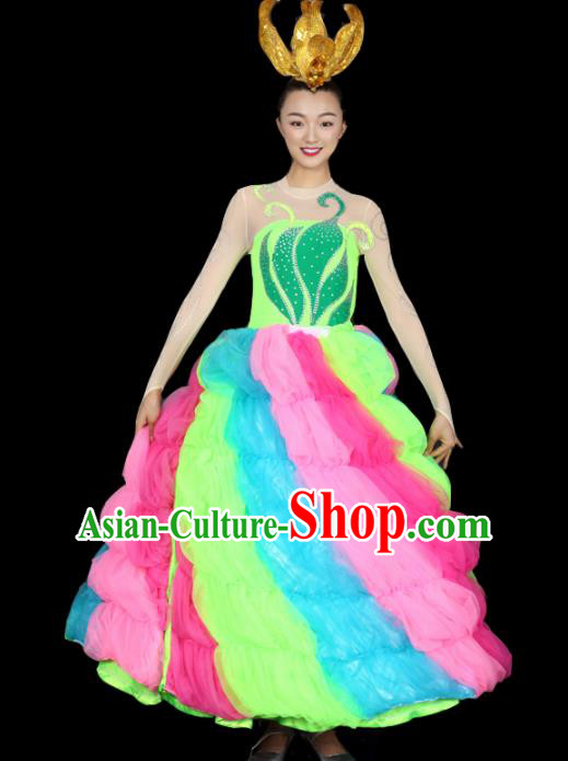 Professional Modern Dance Colorful Dress Opening Dance Stage Performance Costume for Women